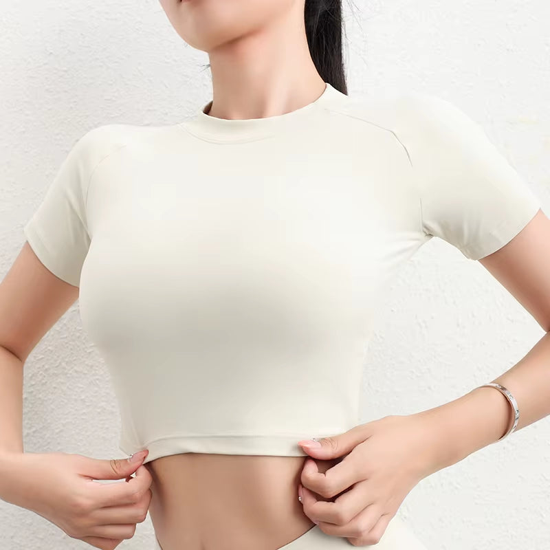 Nylon Top Women T-Shirt Gym Yoga Shirts Fitness Tight Elastic Breathable Sports Top Womens Clothing 4 Sizes 5 Colors