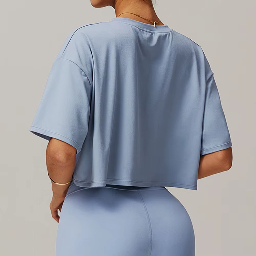 Loose Yoga Top Women Short Sleeve Gym Top Quick Dry Running Sports Shirt Fitness Woman Athletic Cropped Tops Push up Active Wear