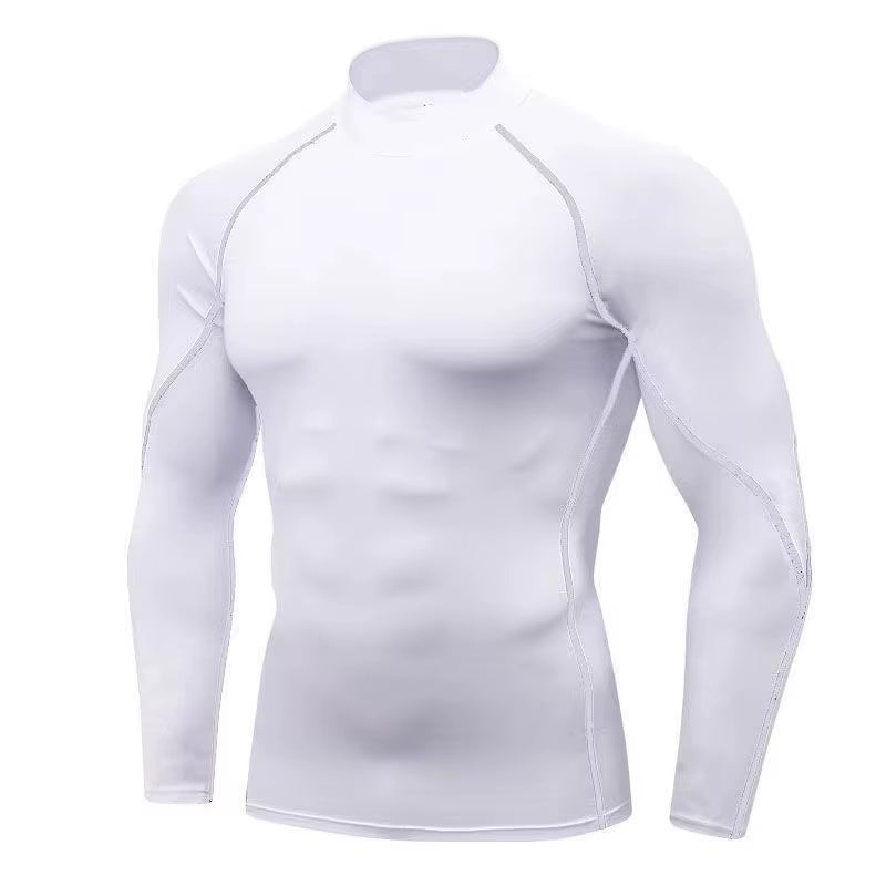 Men'S Workout Compression Shirt Quick Dry Running T-Shirt Turtleneck Long Sleeve Rash Guard Gym Base Layer Athletic Undershirt
