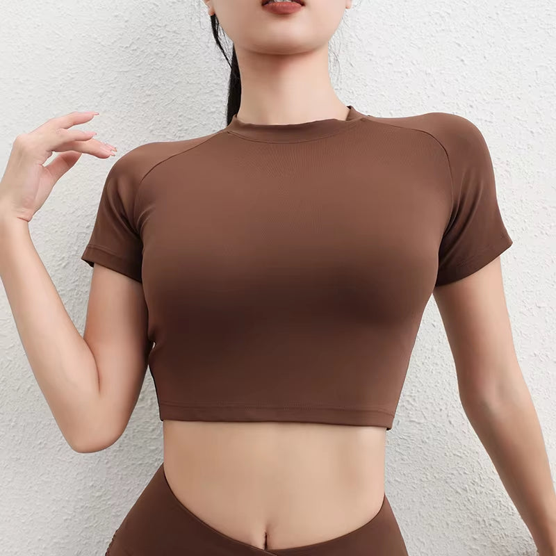 Nylon Top Women T-Shirt Gym Yoga Shirts Fitness Tight Elastic Breathable Sports Top Womens Clothing 4 Sizes 5 Colors