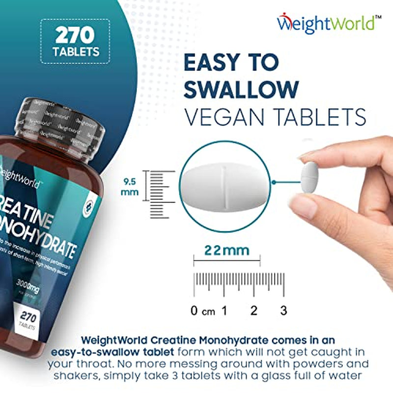 Creatine Monohydrate Tablets 3000Mg - 270 Tablets - Gym Supplement for Men & Women - Creatine Monohydrate Powder Alternative - Vegan & Keto Unflavoured Energy Supplement for Workout